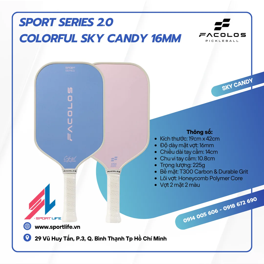 Vợt Pickleball Facolos Sport Series 2.0 – Colorful Sky Candy 16mm 3 Sport Series 2.0 Colorful Sky Candy 16mm