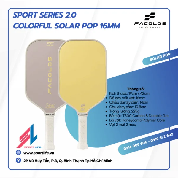 Vợt Pickleball Facolos Sport Series 2.0 – Colorful Solar Pop 16mm